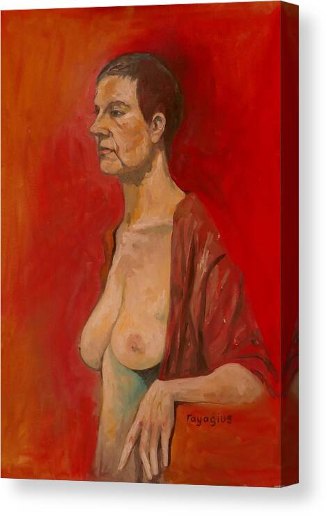 Female Canvas Print featuring the painting Gabrielle standing by Ray Agius