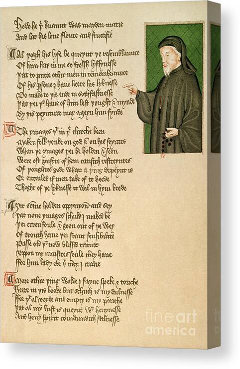 14th Century Canvas Print featuring the photograph Geoffrey Chaucer by Granger