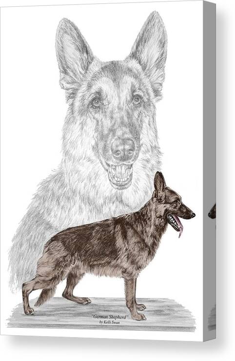 German Canvas Print featuring the drawing German Shepherd Art Print - color tinted by Kelli Swan
