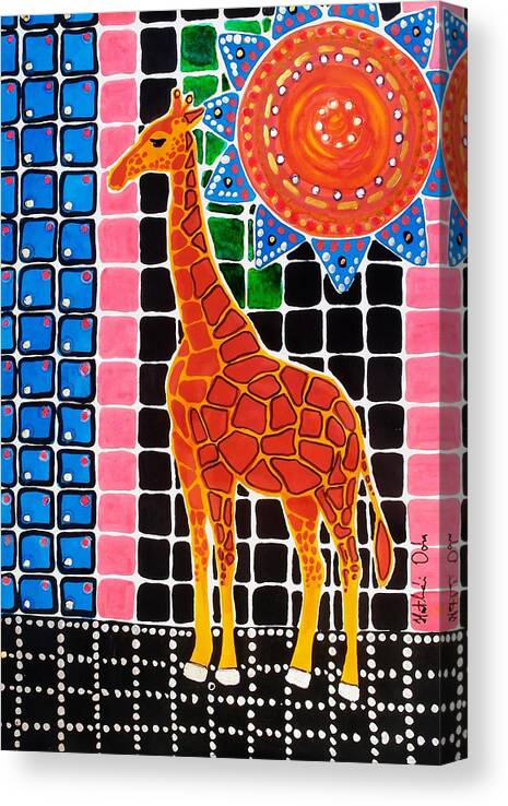 Giraffe Canvas Print featuring the painting Giraffe in the Bathroom - Art by Dora Hathazi Mendes by Dora Hathazi Mendes