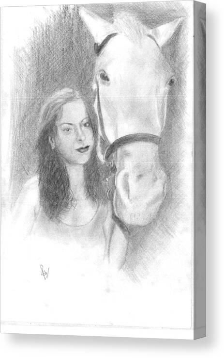 Horse Canvas Print featuring the drawing Girl And Horse by Reza Naqvi