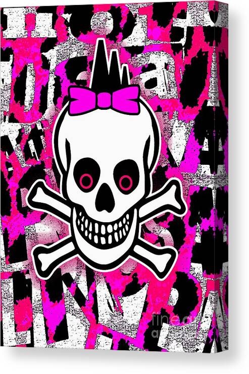 Punk Canvas Print featuring the digital art Girly Punk Skull by Roseanne Jones