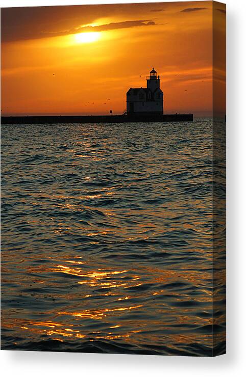 Lighthouse Canvas Print featuring the photograph Gold on the Water by Bill Pevlor