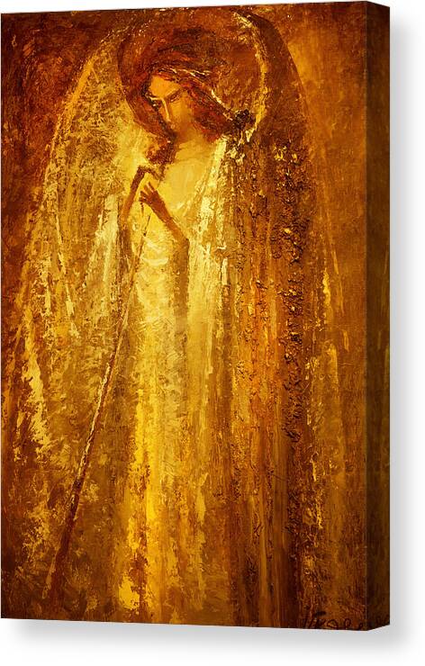 Angel Canvas Print featuring the painting Golden Light of Angel by Valentina Kondrashova