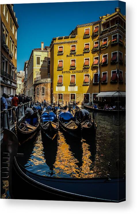 Venice Canvas Print featuring the photograph Gondola Reflections by Pamela Newcomb