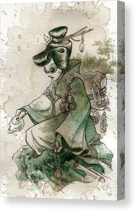 Steampunk Canvas Print featuring the painting Green Tea by Brian Kesinger