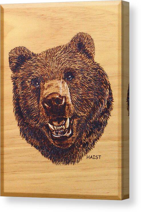 Bear Canvas Print featuring the pyrography Grizzly 5 by Ron Haist