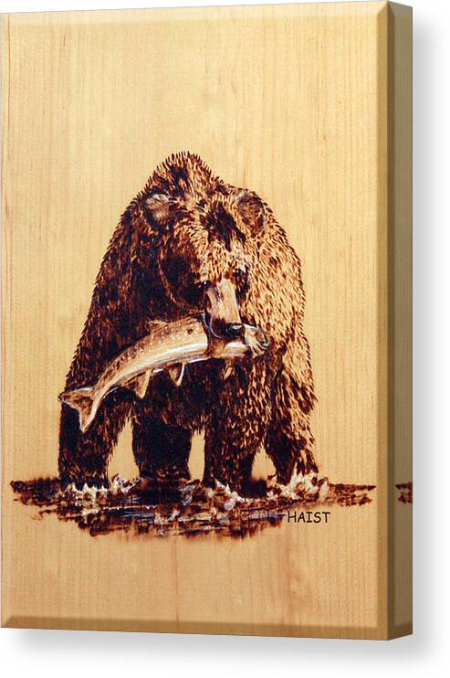 Grizzly Canvas Print featuring the pyrography Grizzly by Ron Haist