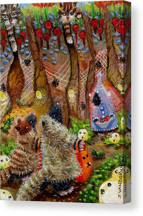Moles Canvas Print featuring the painting Halloween in Mole City by Jacquelin L Vanderwood Westerman