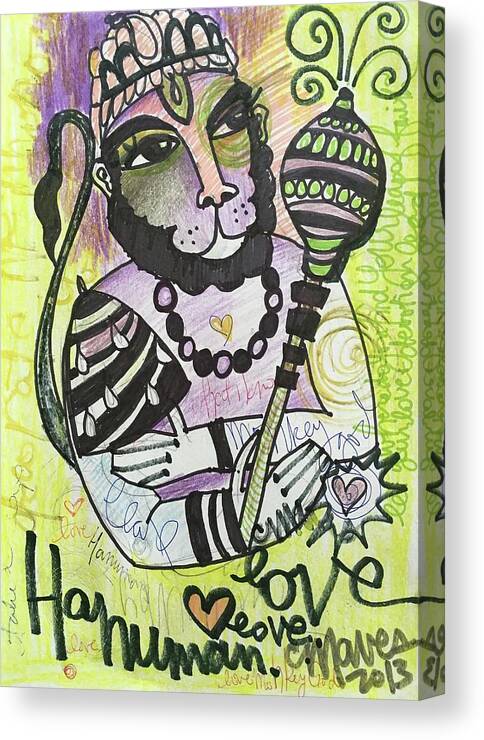 Hanuman Canvas Print featuring the painting Hanuman Love by Laurie Maves ART