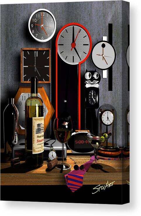 Clocks Canvas Print featuring the digital art Happy Hour by Stuart Stone
