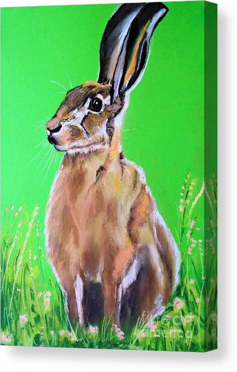Hare Canvas Print featuring the pastel Hare in Wild Flower Meadow by Angela Cartner