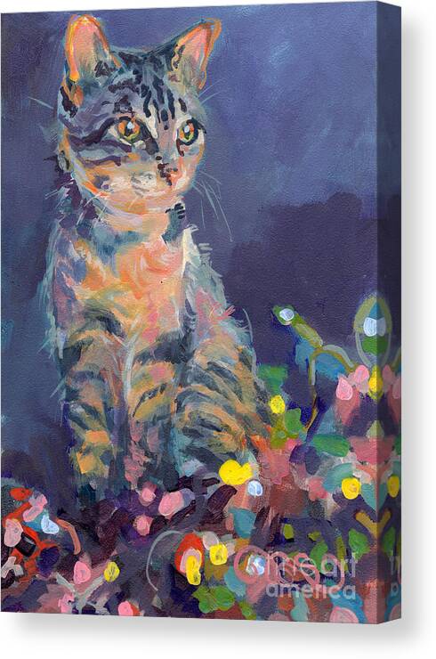 Gray Tabby Canvas Print featuring the painting Holiday Lights by Kimberly Santini