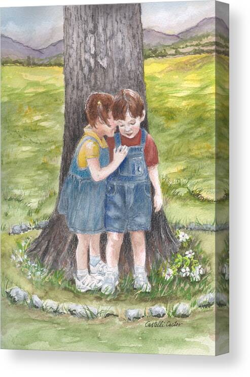 Children Canvas Print featuring the painting I'll tell you a secret by JoAnne Castelli-Castor