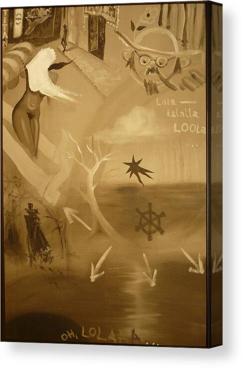 Sepia Canvas Print featuring the painting In Memoriam Lola by Zsuzsa Sedah Mathe