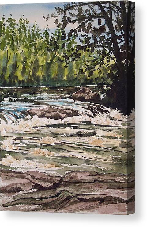 River Landscape Rocks Trees Water Sky Canvas Print featuring the painting Indian River NY 2 by Lynne Haines