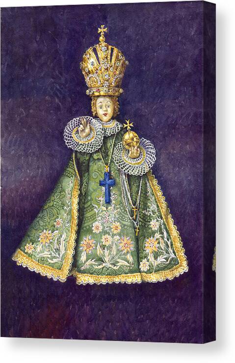 Watercolour Canvas Print featuring the painting Infant Jesus of Prague by Yuriy Shevchuk