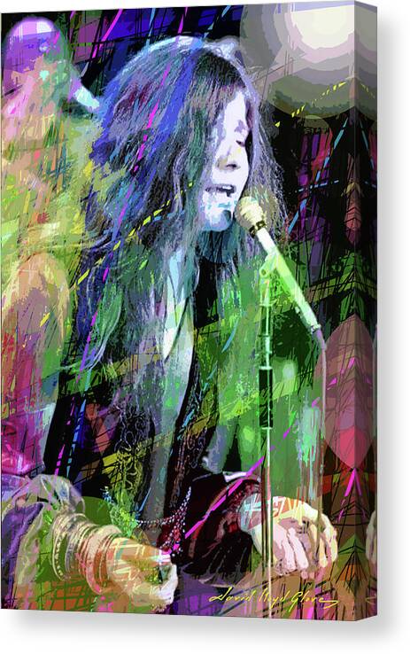 Celebrity Portraits Canvas Print featuring the painting Janis Joplin Blue by David Lloyd Glover