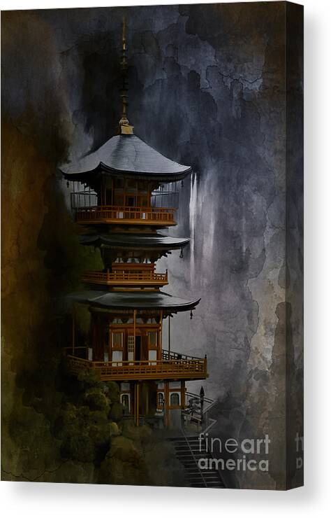 Japan Canvas Print featuring the digital art Japanese Temple. by Andrzej Szczerski