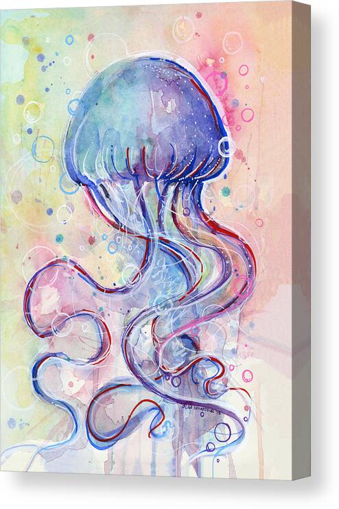 Fish Canvas Print featuring the painting Jelly Fish Watercolor by Olga Shvartsur