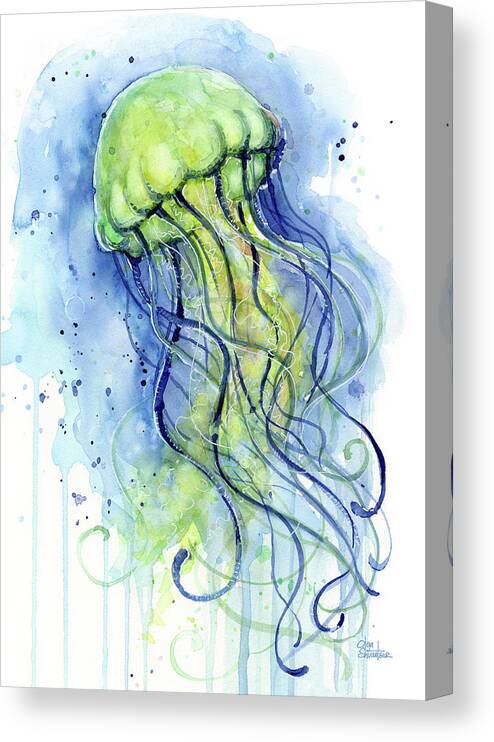 Watercolor Jellyfish Canvas Print featuring the painting Jellyfish Watercolor by Olga Shvartsur