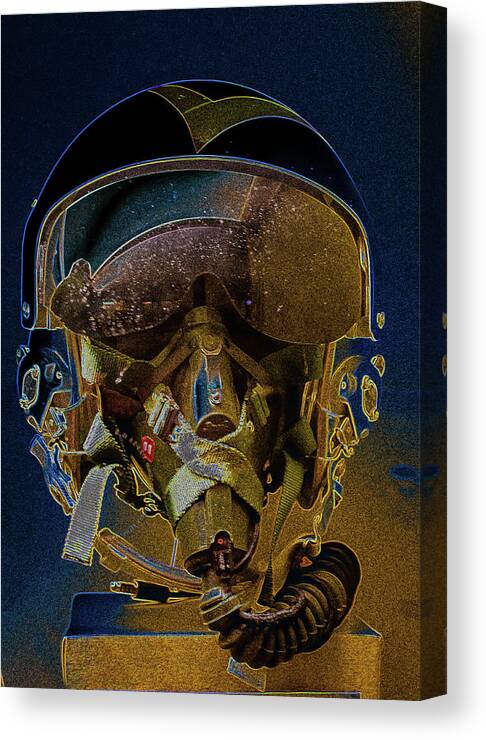 Light House Solarization Canvas Print featuring the photograph Jet Pilot helmet by Bill Wiebesiek