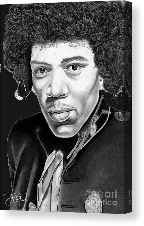 Jimi Canvas Print featuring the drawing Jimi Hendrix by Bill Richards