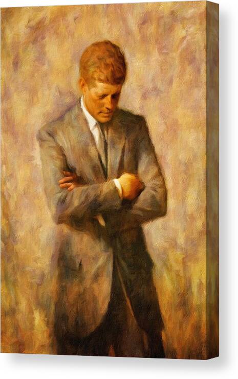 American President Canvas Print featuring the painting John Fitzgerald Kennedy by Vincent Monozlay