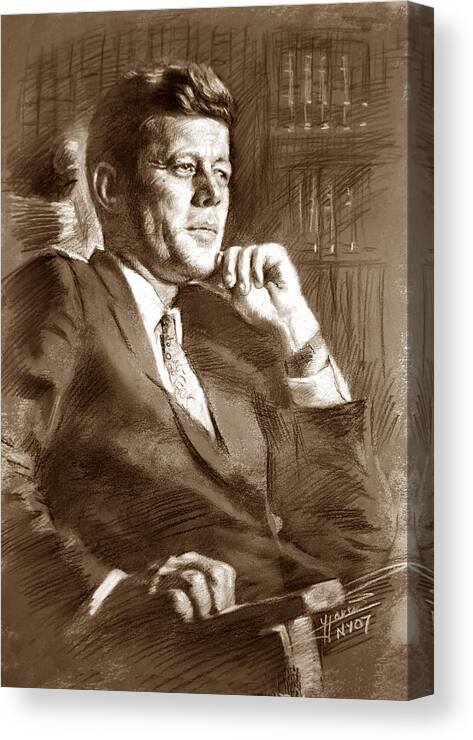 John Fitzgerald Kennedy Canvas Print featuring the drawing John Fitzgerald Kennedy by Ylli Haruni