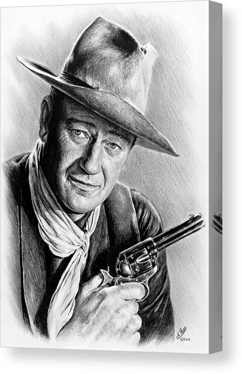 John Wayne Canvas Print featuring the drawing John Wayne by Andrew Read