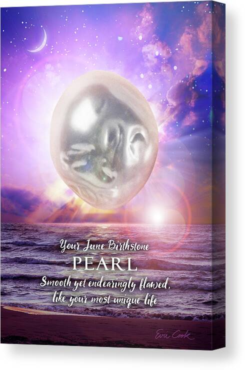 June Canvas Print featuring the digital art June Birthstone Pearl by Evie Cook