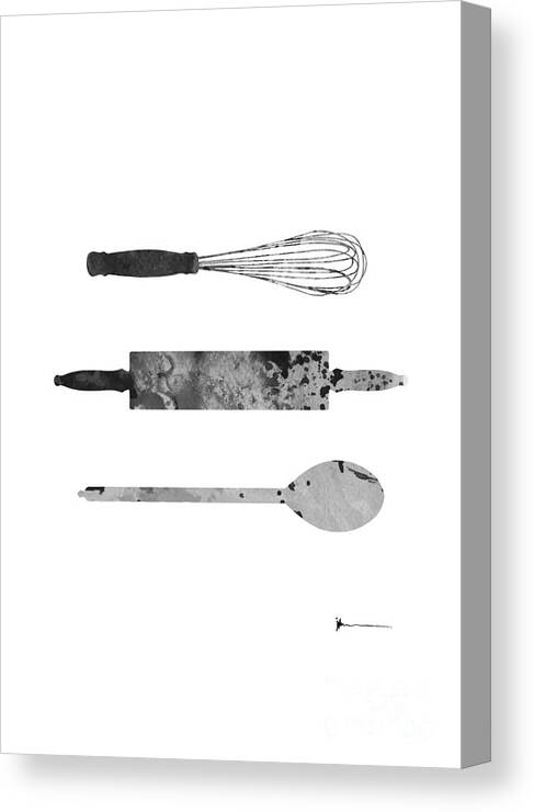 Kitchen Utensils Canvas Print featuring the painting Kitchen utensils set kitchen decor by Joanna Szmerdt