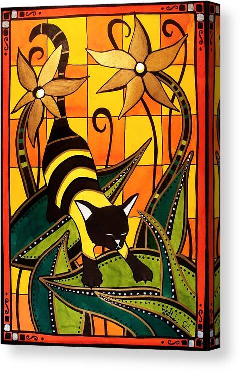 Cats Canvas Print featuring the painting Kitty Bee - Cat Art by Dora Hathazi Mendes by Dora Hathazi Mendes