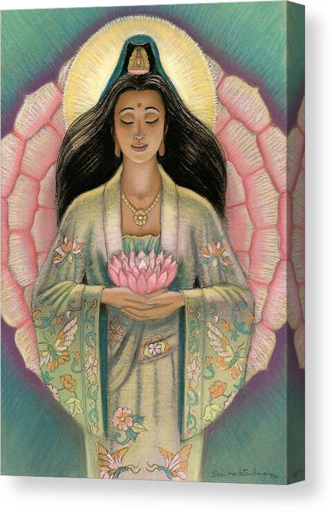 Kuan Yin Canvas Print featuring the painting Kuan Yin Pink Lotus Heart by Sue Halstenberg
