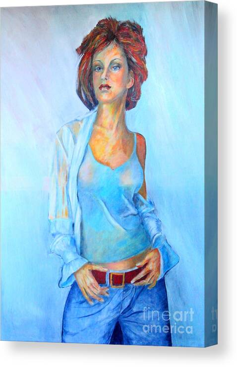 Beauty Canvas Print featuring the painting Lady in Blue II by Dagmar Helbig