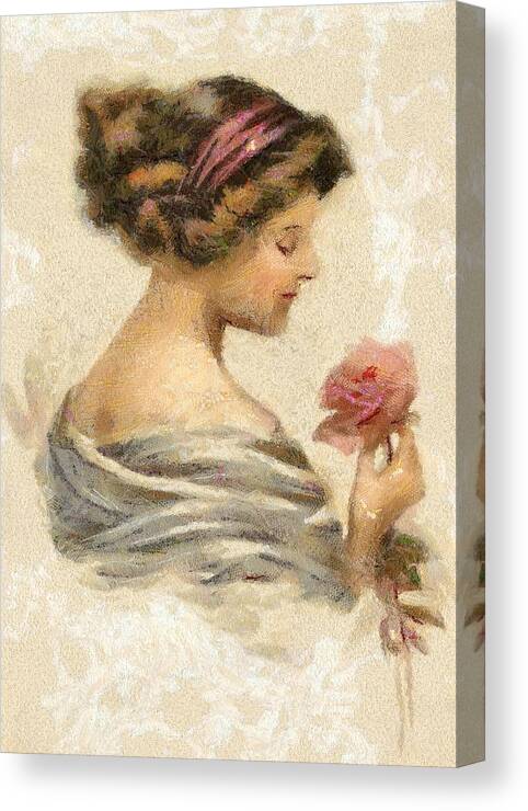 Portrait Canvas Print featuring the digital art Lady with a Rose by Charmaine Zoe