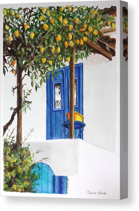 Lemon Tree Canvas Print featuring the painting Lemon Tree by Yvonne Ayoub