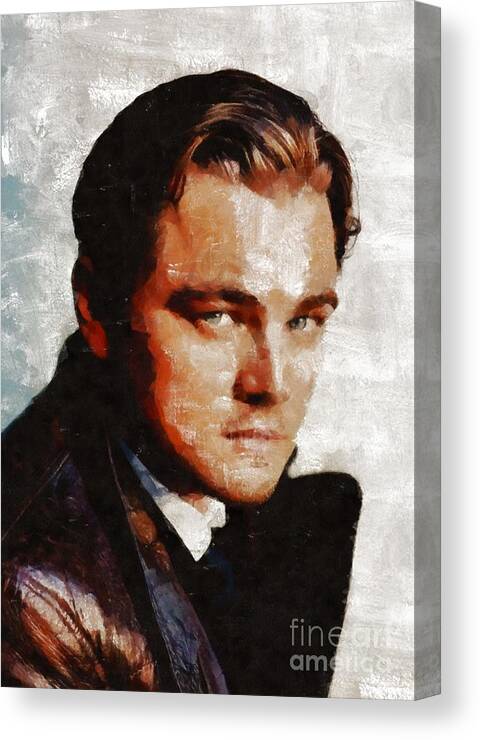Hollywood Canvas Print featuring the painting Leonardo DiCaprio, Hollywood Legend by Mary Bassett by Esoterica Art Agency
