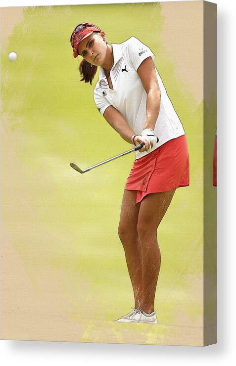 Home Art & Collectibles Canvas Print featuring the digital art Lexi Thompson chips to the first green by Don Kuing
