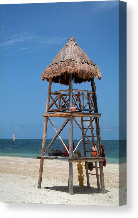 Beach Canvas Print featuring the photograph Lifeguard Chair - Riviera Maya Mexico by Frank Mari