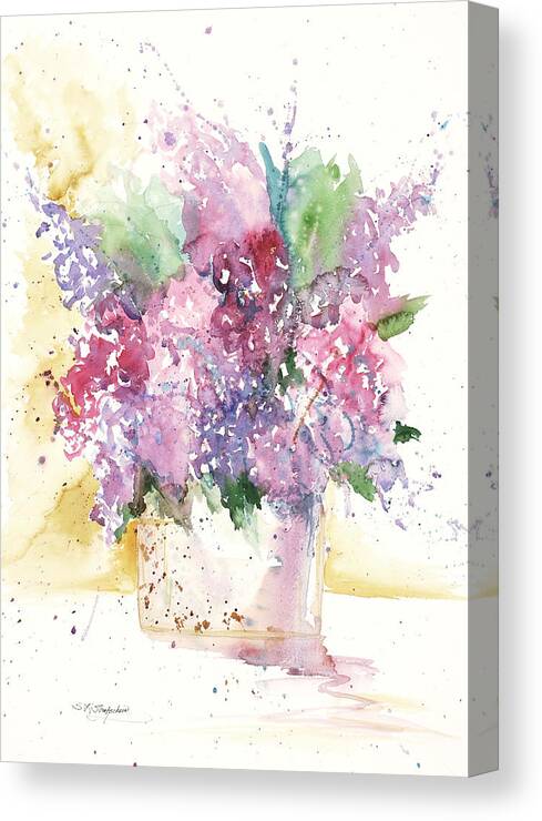 Stoneware Vase Canvas Print featuring the painting Lilac Explosion by Sandra Strohschein