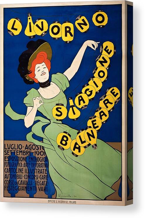 Poster Canvas Print featuring the painting Livorno stagione balneare poster 1901 by Vincent Monozlay