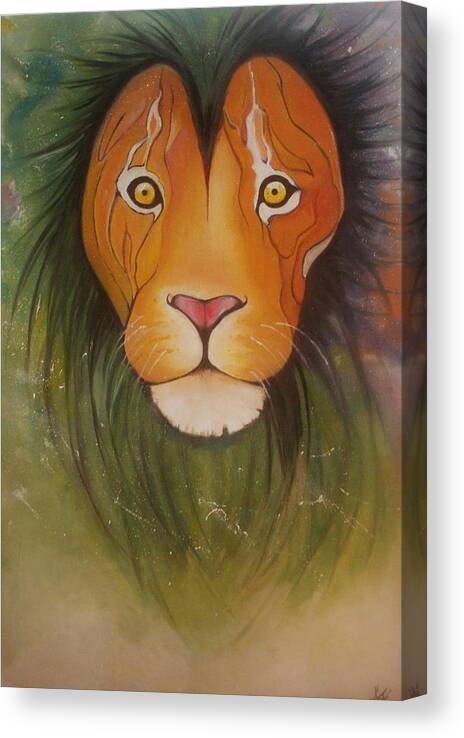 #lion #oilpainting #animal #colorful Canvas Print featuring the painting LovelyLion by Anne Sue