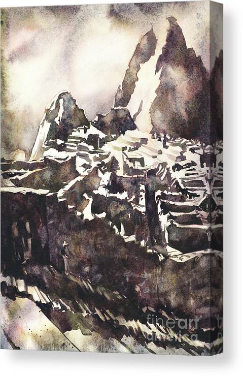 Art For House Canvas Print featuring the painting Machu Picchu Incan ruins in the Sacred Valley, Peru. Machu Picc by Ryan Fox