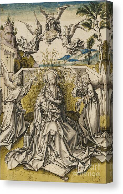 Christianity Canvas Print featuring the painting Madonna and Angels in a Landscape by Hans Holbein the Elder