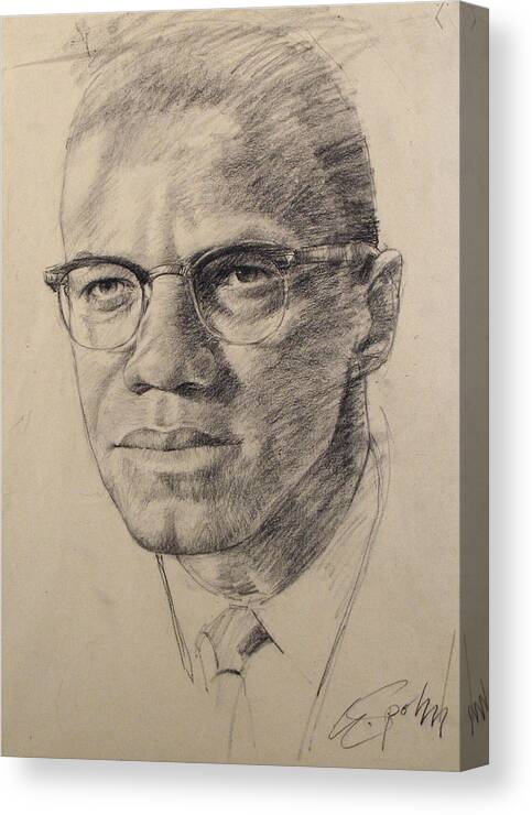 Portrait Canvas Print featuring the drawing Malcolm X by Cliff Spohn