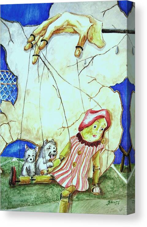 Puppet Canvas Print featuring the painting Manipulated by Melissa Wiater Chaney