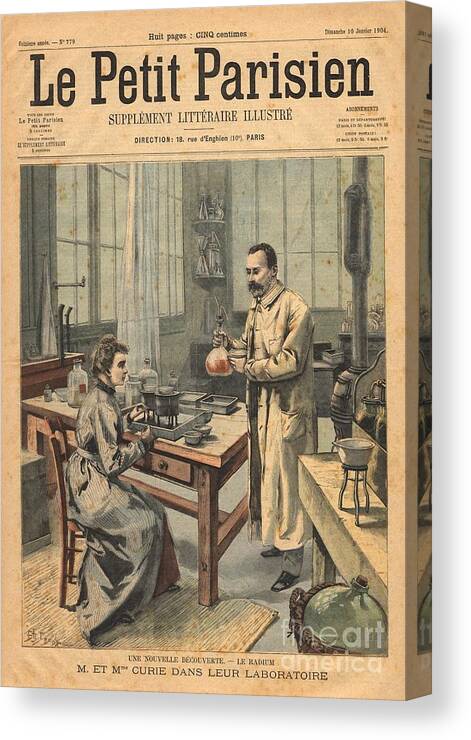 Science Canvas Print featuring the photograph Marie And Pierre Curie In Laboratory by Science Source