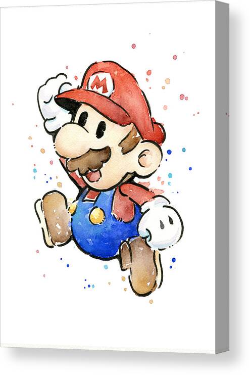 Video Game Canvas Print featuring the painting Mario Watercolor Fan Art by Olga Shvartsur