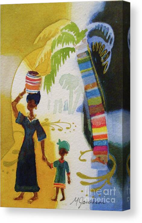 Africa Canvas Print featuring the painting Market Day by Marilyn Jacobson